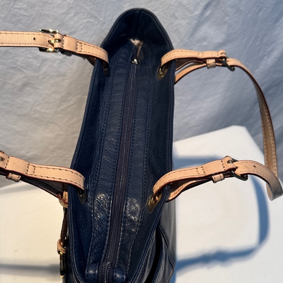 Michael Kors Dark Blue Tote with Tan Straps - Picture 6 of 13